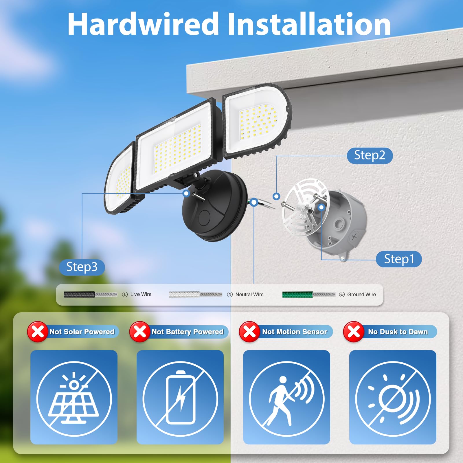 SZPOWER 150W flood light adjustable heads show versatile angles for wide yard coverage.