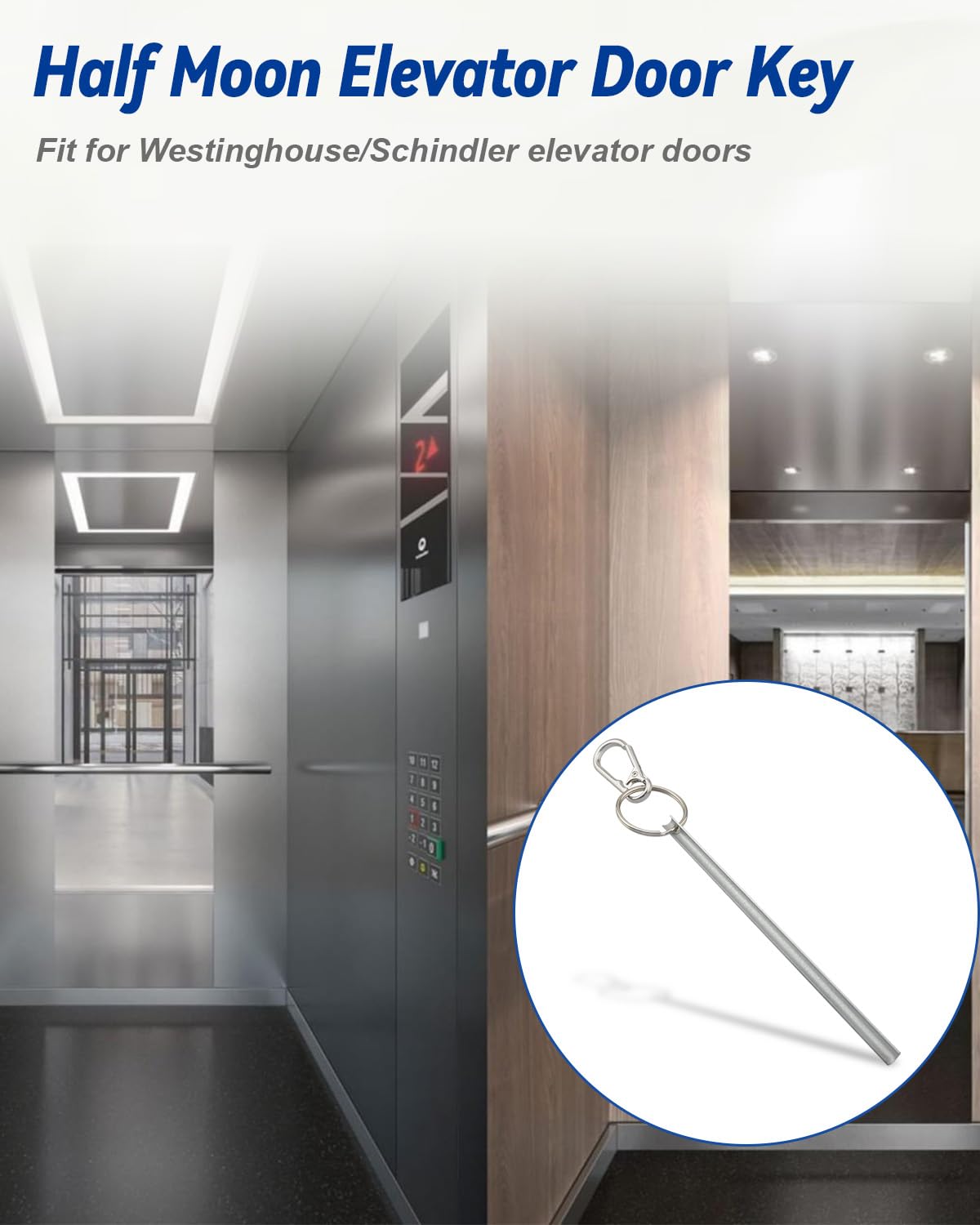 SZRKRLA half moon elevator key compatible with Schindler doors for easy service.