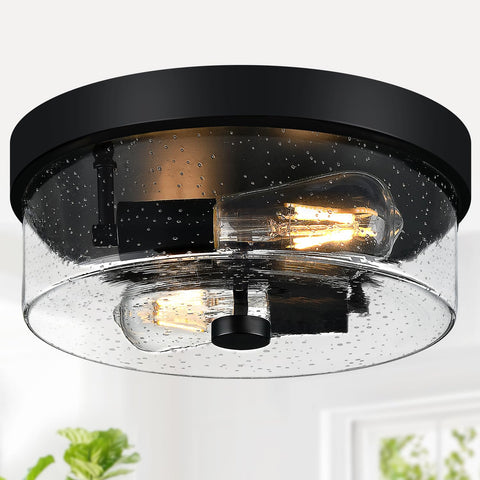 SZZGCO black flush mount light with seeded glass for hallway ambience.