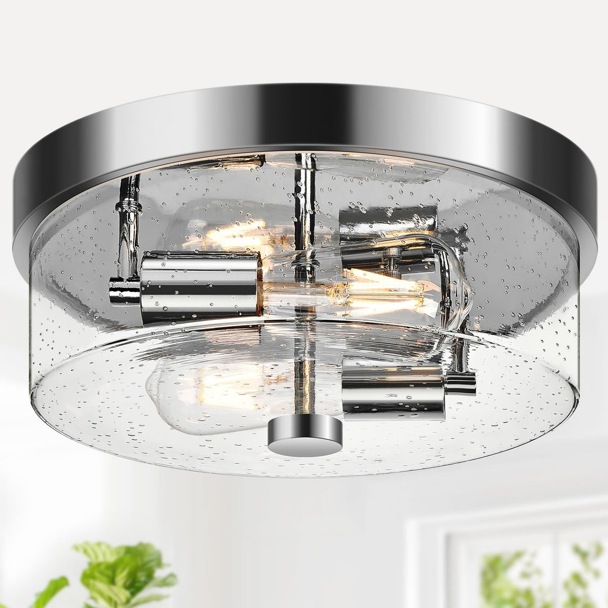 szzgco flush mount 2-light chrome with seeded glass shade for even hallway illumination