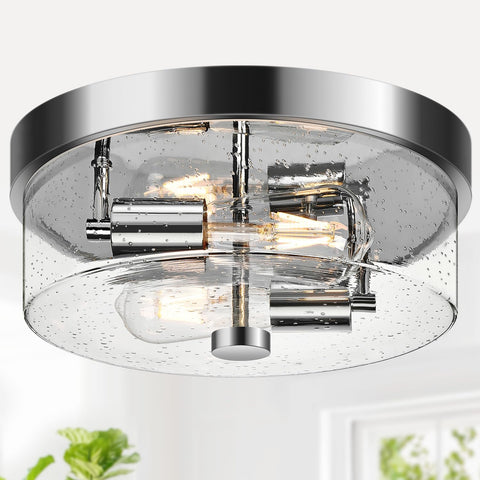 szzgco flush mount 2-light chrome with seeded glass shade for even hallway illumination