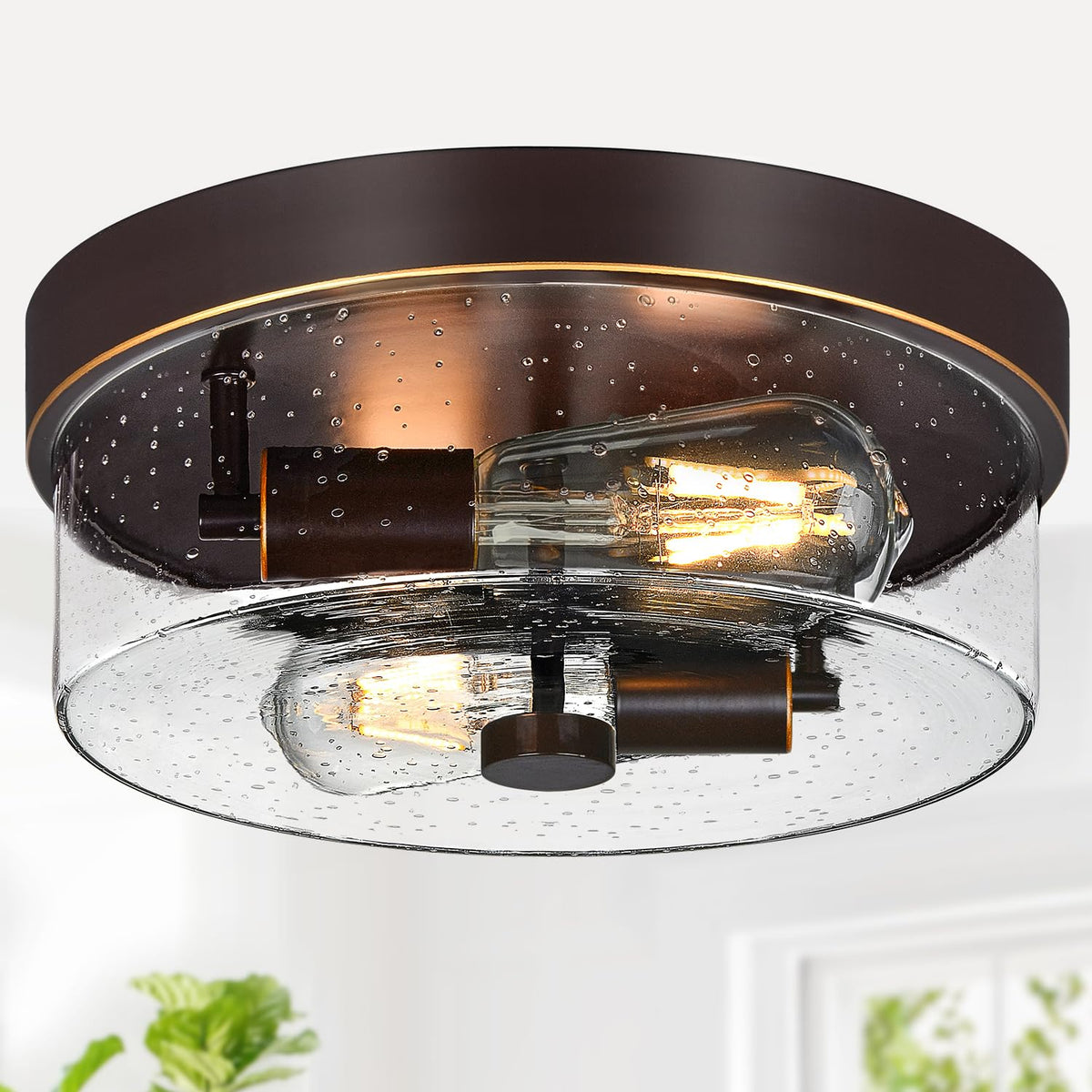 SZZGCO flush mount light with oil-rubbed-bronze-finish for a warm entryway glow