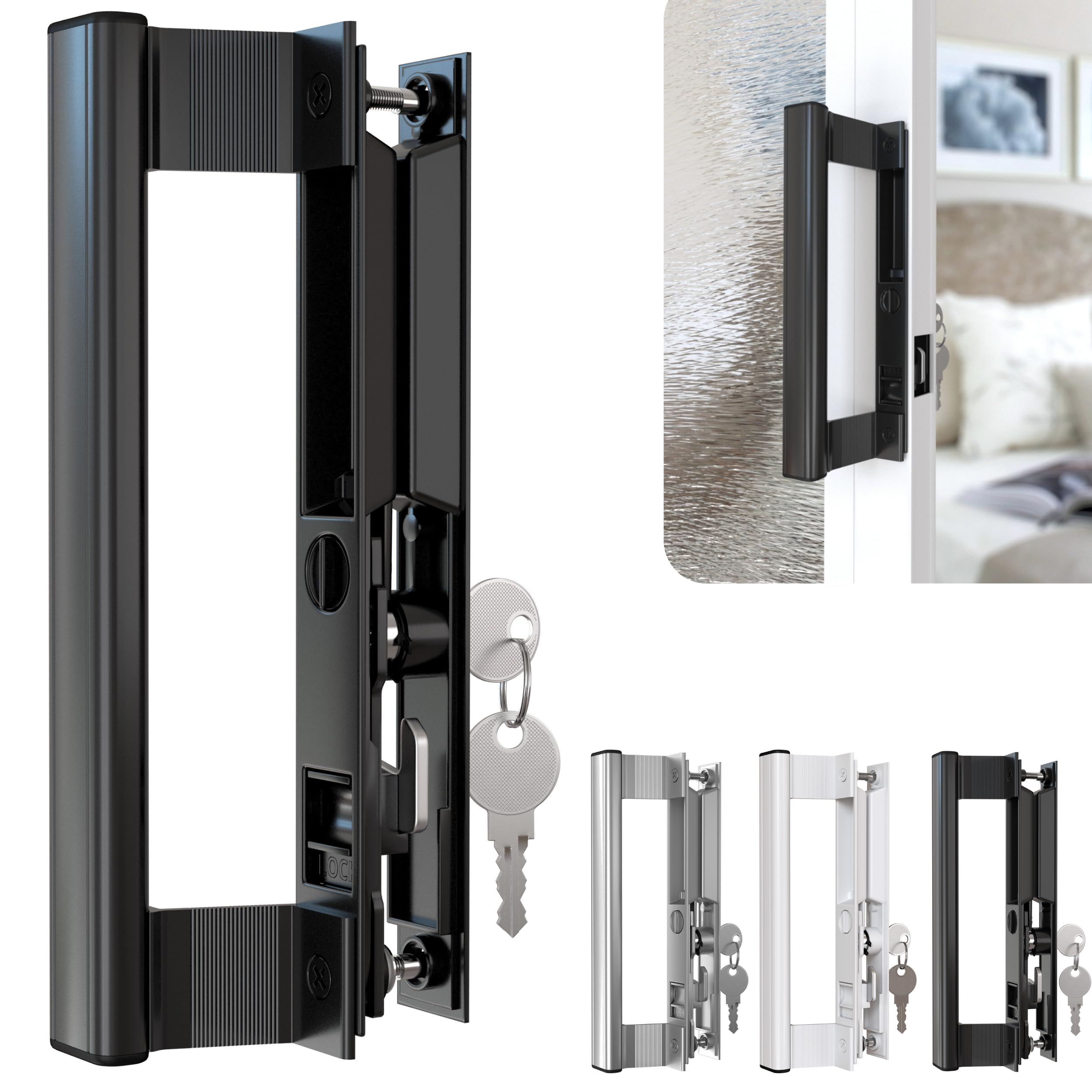 T-HAKEN sliding glass door handle set with 6-5/8in reach for easy patio access.