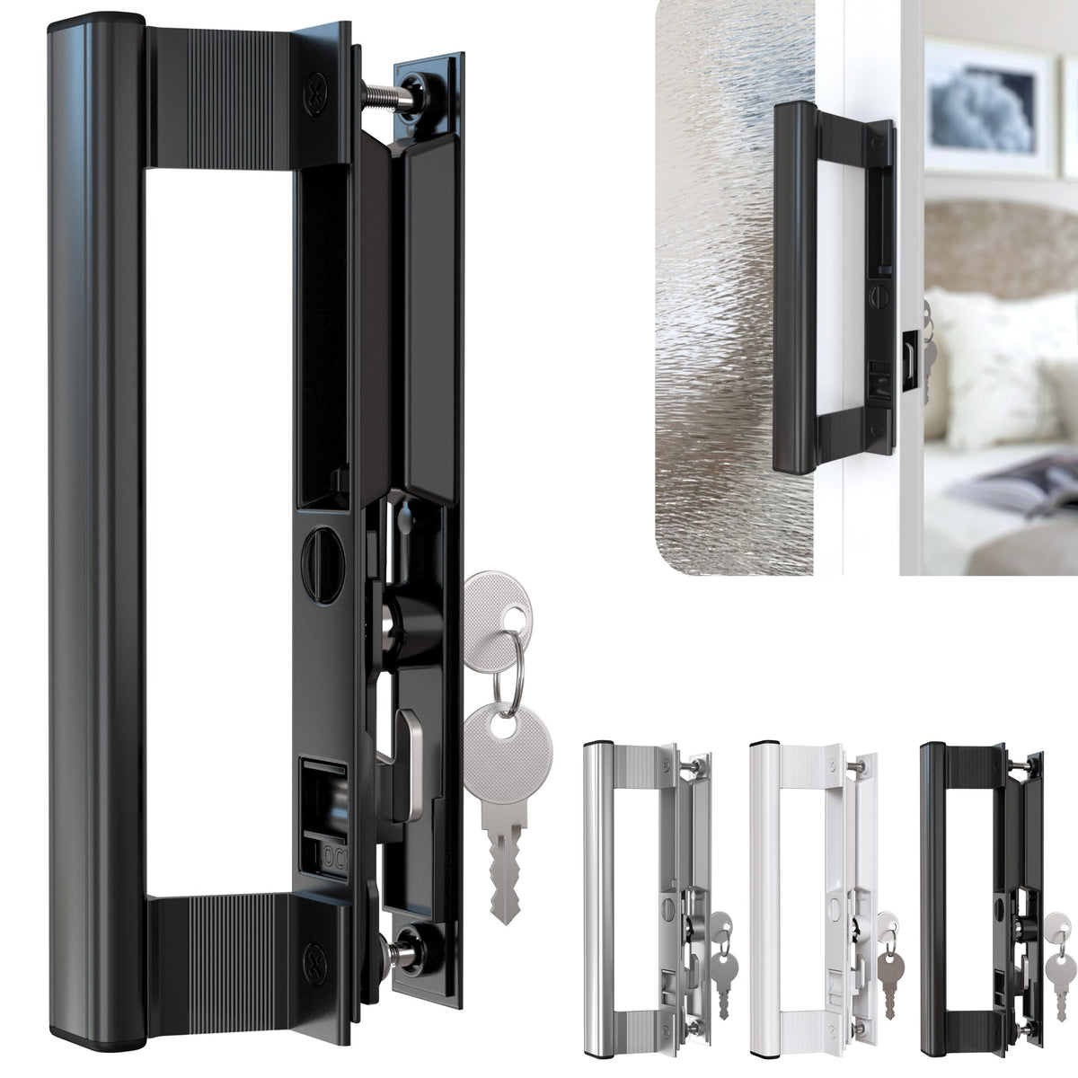 T-HAKEN sliding glass door handle set with 6-5/8in reach for easy patio access.
