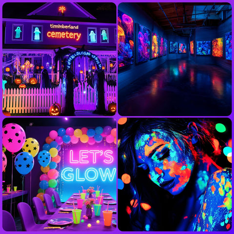 T-SUN glow party setup showcasing bright neon effects