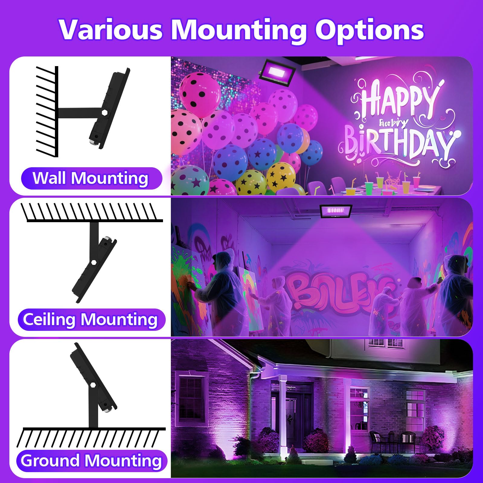 T-SUN wall-mounted black light setup for flexible stage lighting