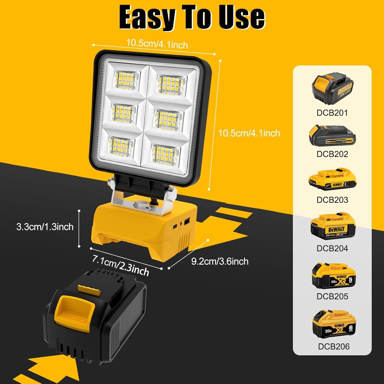 T-SUN battery-compatible design for DEWALT batteries enables cordless operation.