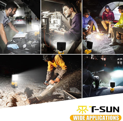 T-SUN work light in use on a jobsite demonstrates portability and practicality.