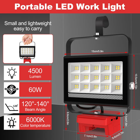 T-SUN 60W work light features low voltage protection to preserve battery life.