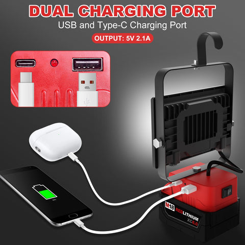 T-SUN 60W work light with USB-C charging to power devices on site.