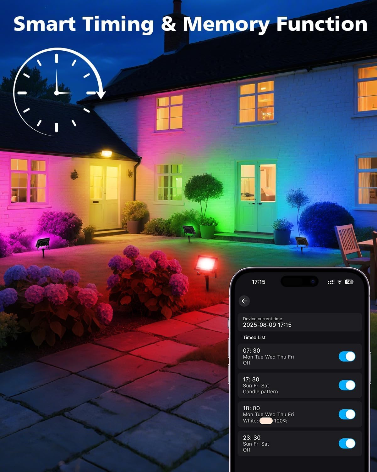 T-SUN flood light app control display demonstrates smart operation.
