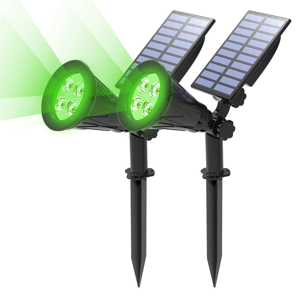 T-SUN green solar spotlight with 4 LEDs illuminating outdoor areas