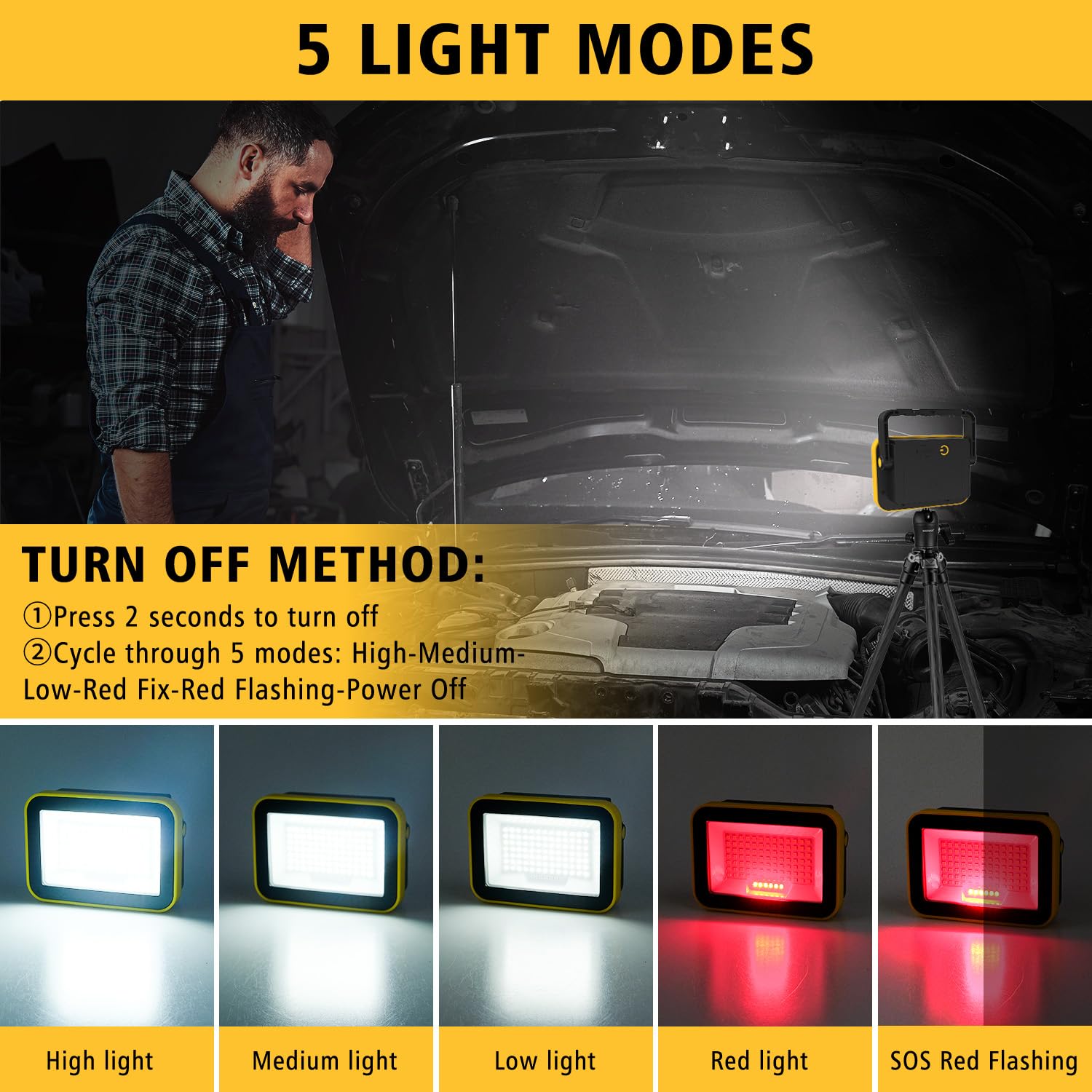 T-SUN Portable flood light for outdoor use, ideal for camping and job sites.