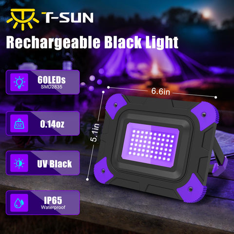 T-SUN Rechargeable Black Light rear view highlighting compact battery and ports