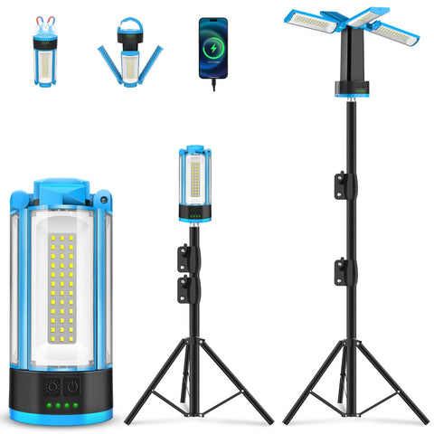 T-SUN rechargeable camping light with stand in front view for versatile workspace lighting.