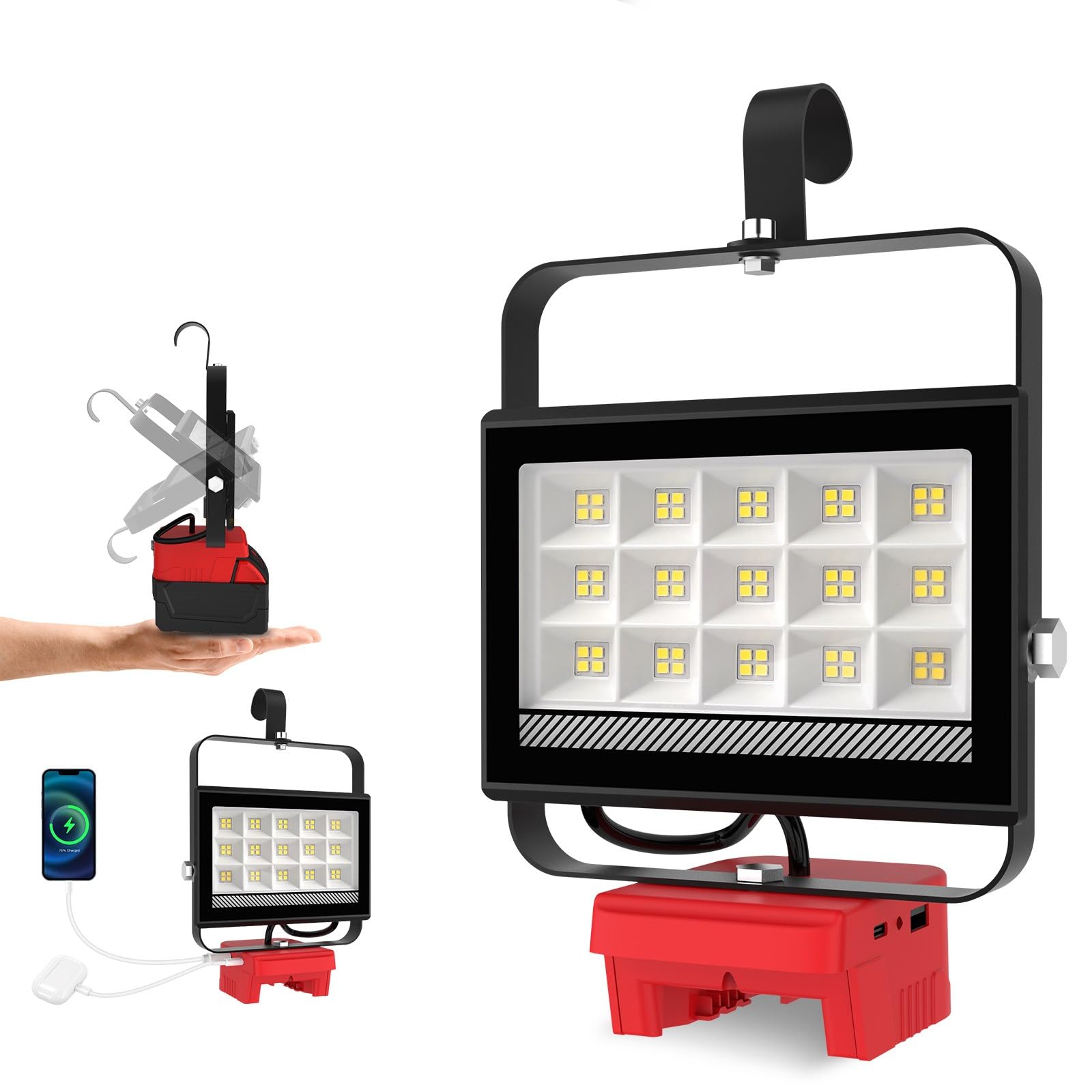 T-SUNiceM cordless LED work light with Milwaukee 18V compatibility for portable job sites.