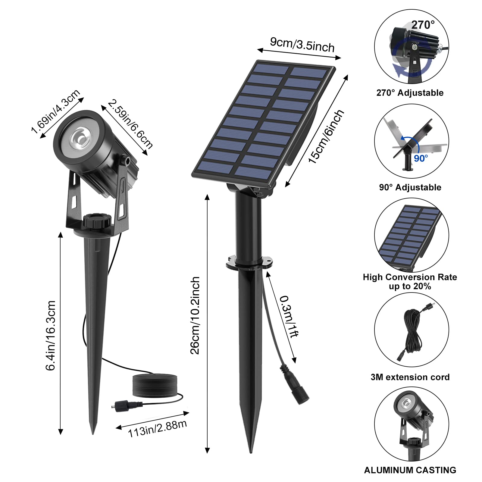 T-SUNUS panel-focused solar spotlight offers flexible placement.