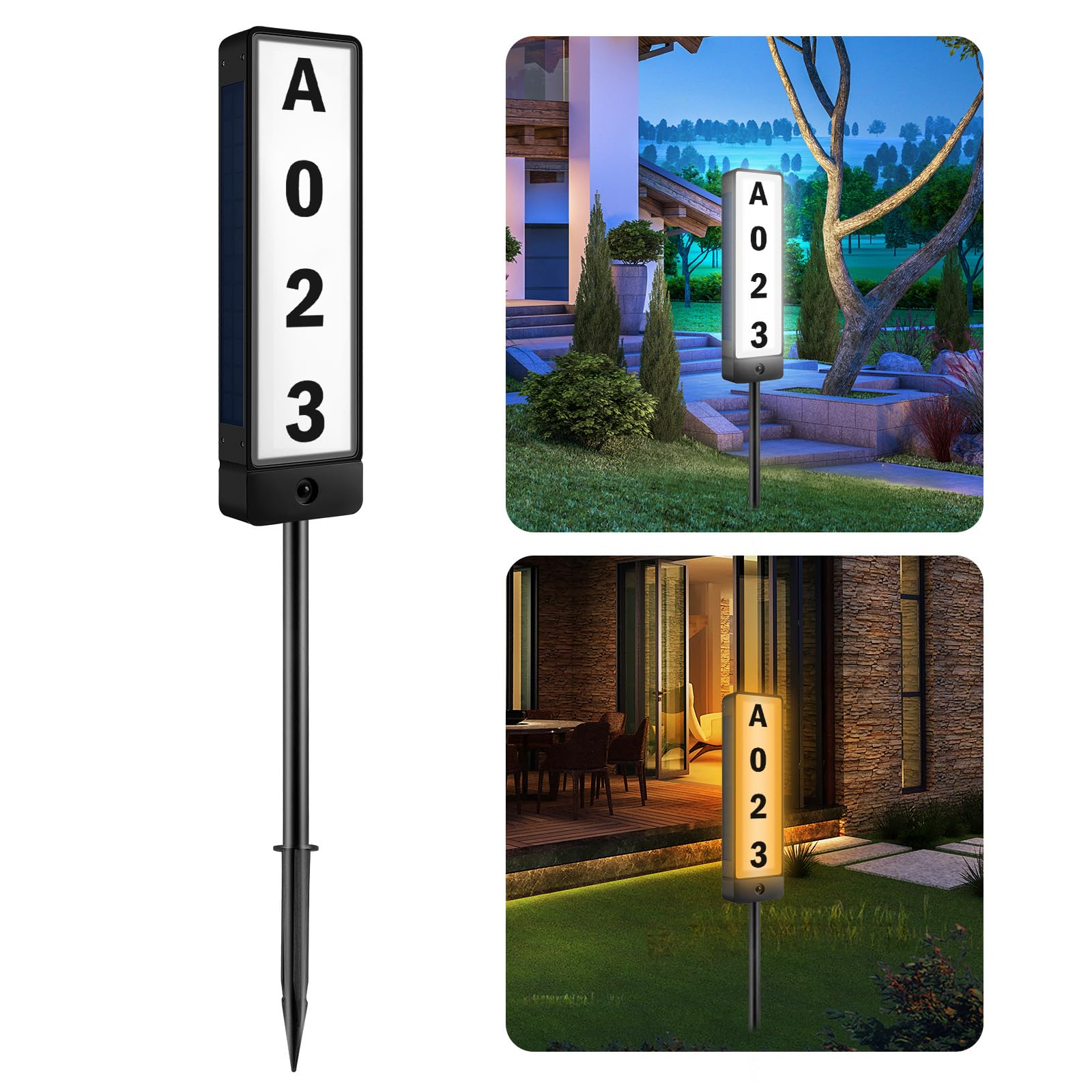 T-SUNUS solar house numbers double-sided plaques provide day and night visibility.