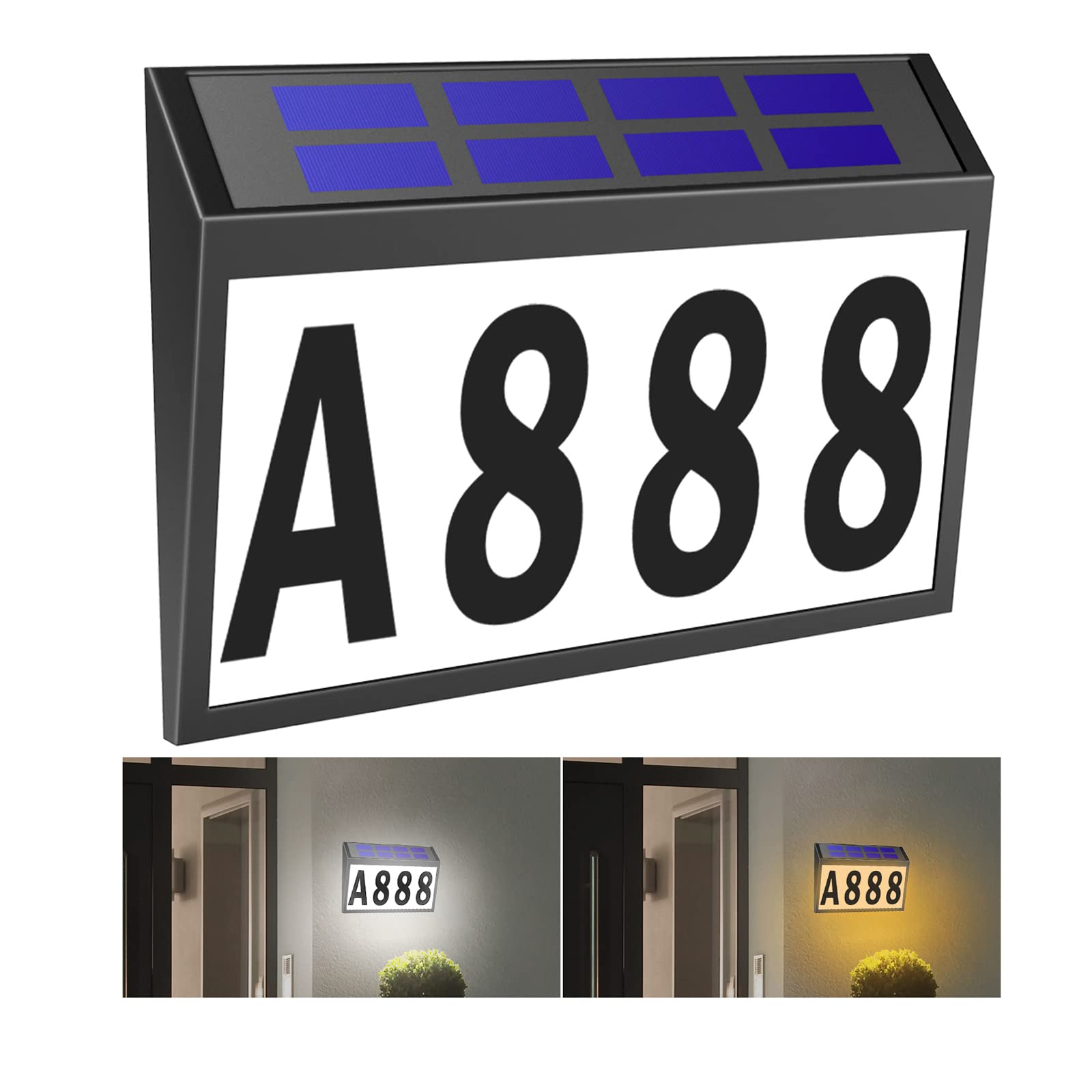 T-SUNUS Solar House Numbers Light front view enhances nighttime visibility.
