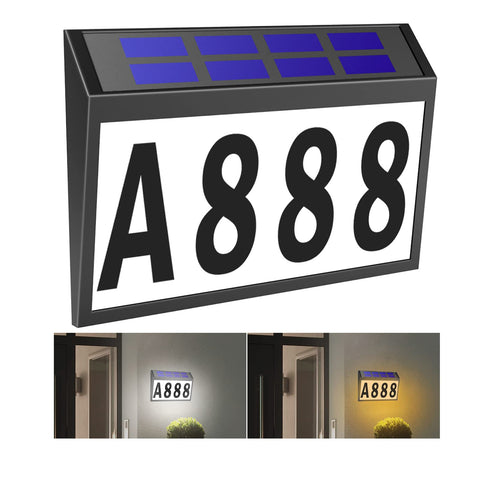 T-SUNUS Solar House Numbers Light front view enhances nighttime visibility.