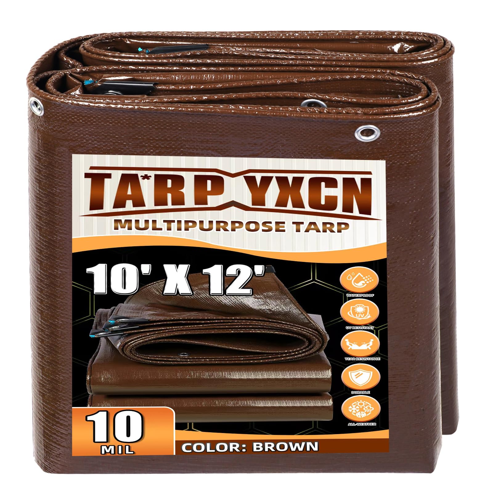 TA*RP YXCN brown tarp 10x12ft provides durable weatherproof protection for outdoor gear.