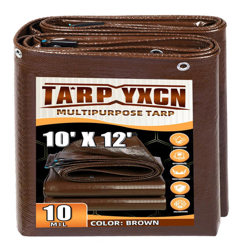 TA*RP YXCN brown tarp 10x12ft provides durable weatherproof protection for outdoor gear.
