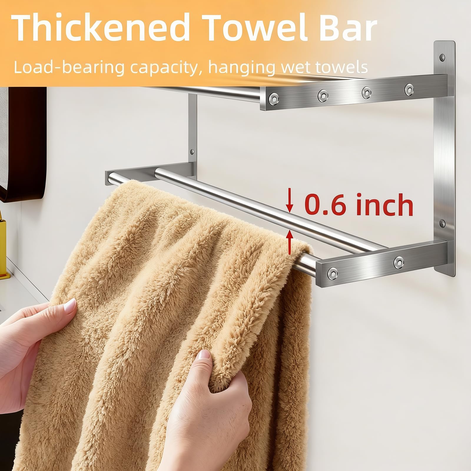Taaji wall-mounted towel rack with shelf for bathroom storage