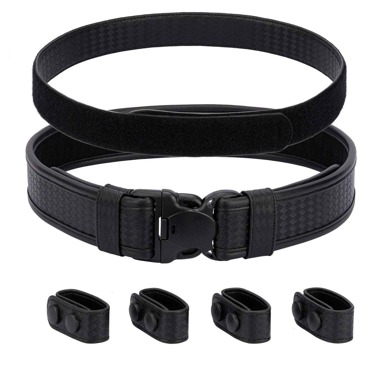 TACNEX basket weave duty belt front view highlighting hook lining for quick tool access.