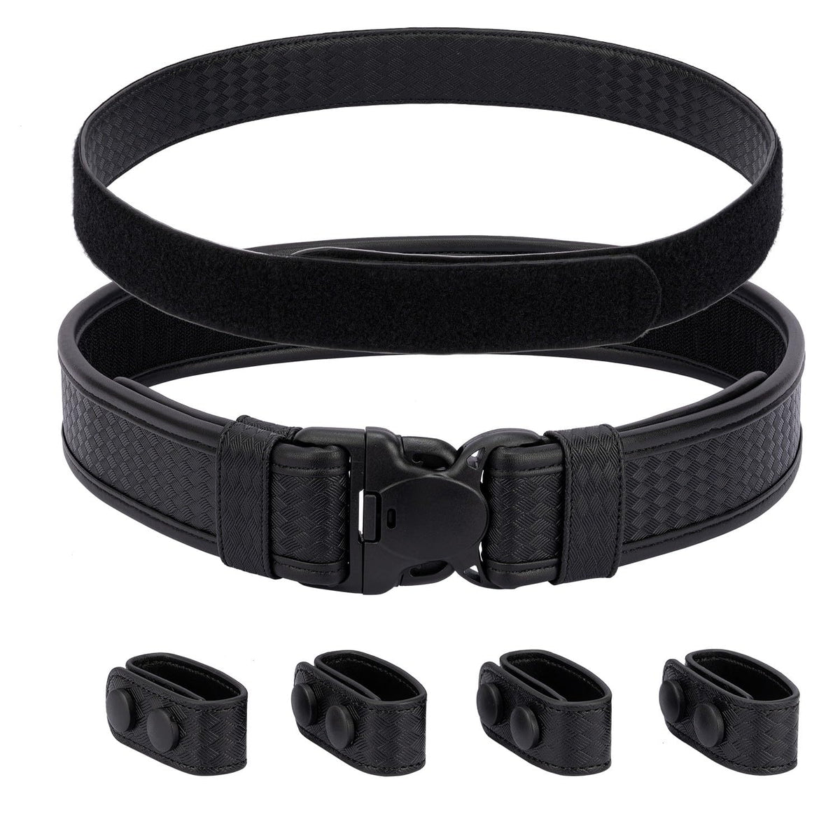 TACNEX basket weave duty belt front view highlighting hook lining for quick tool access.