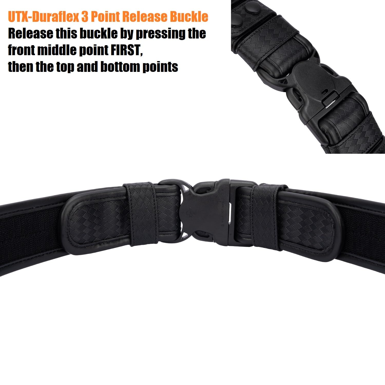TACNEX four belt keepers with copper snaps secure the inner belt.