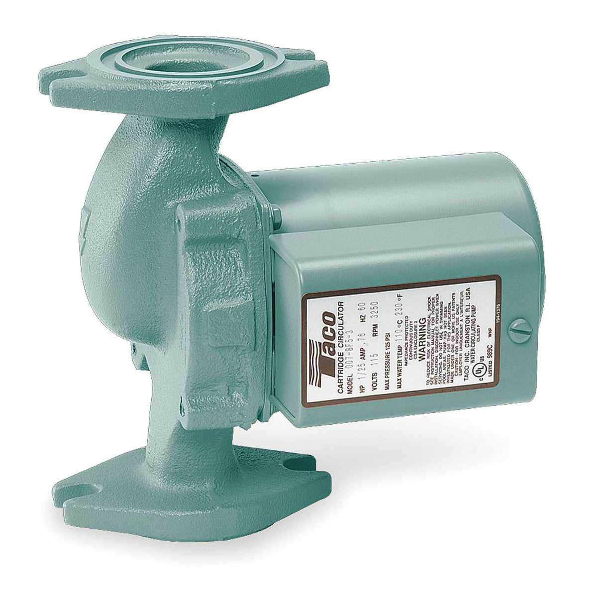 Taco 007-F5 cast iron circulator pump: compact, maintenance-free for efficient residential heating.