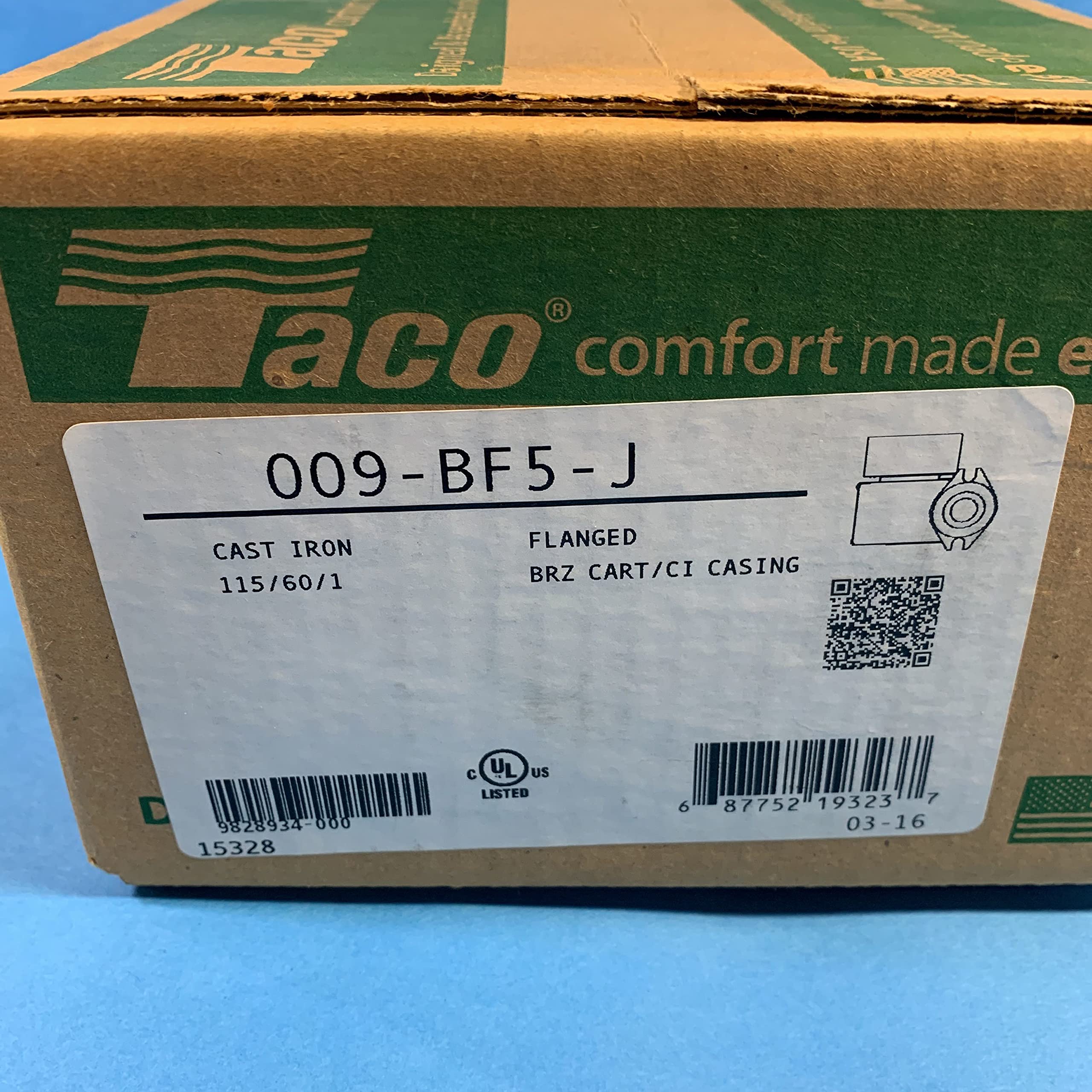 Taco 009-BF5-J pump side view highlighting compact design and low power draw