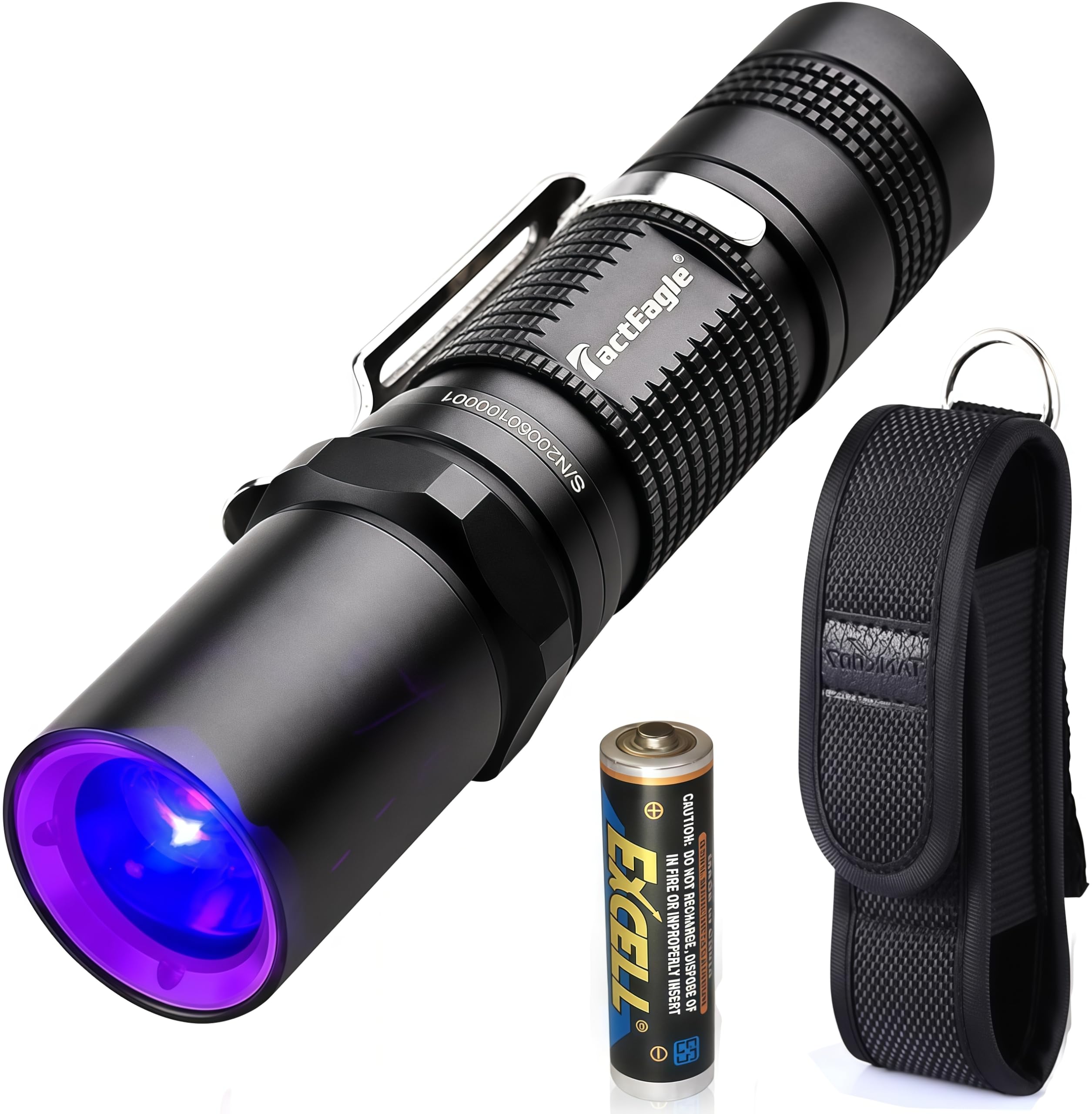 TactEagle 365nm flashlight with compact UV beam for precise detection.