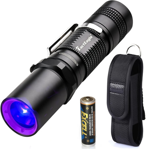 TactEagle 365nm flashlight with compact UV beam for precise detection.