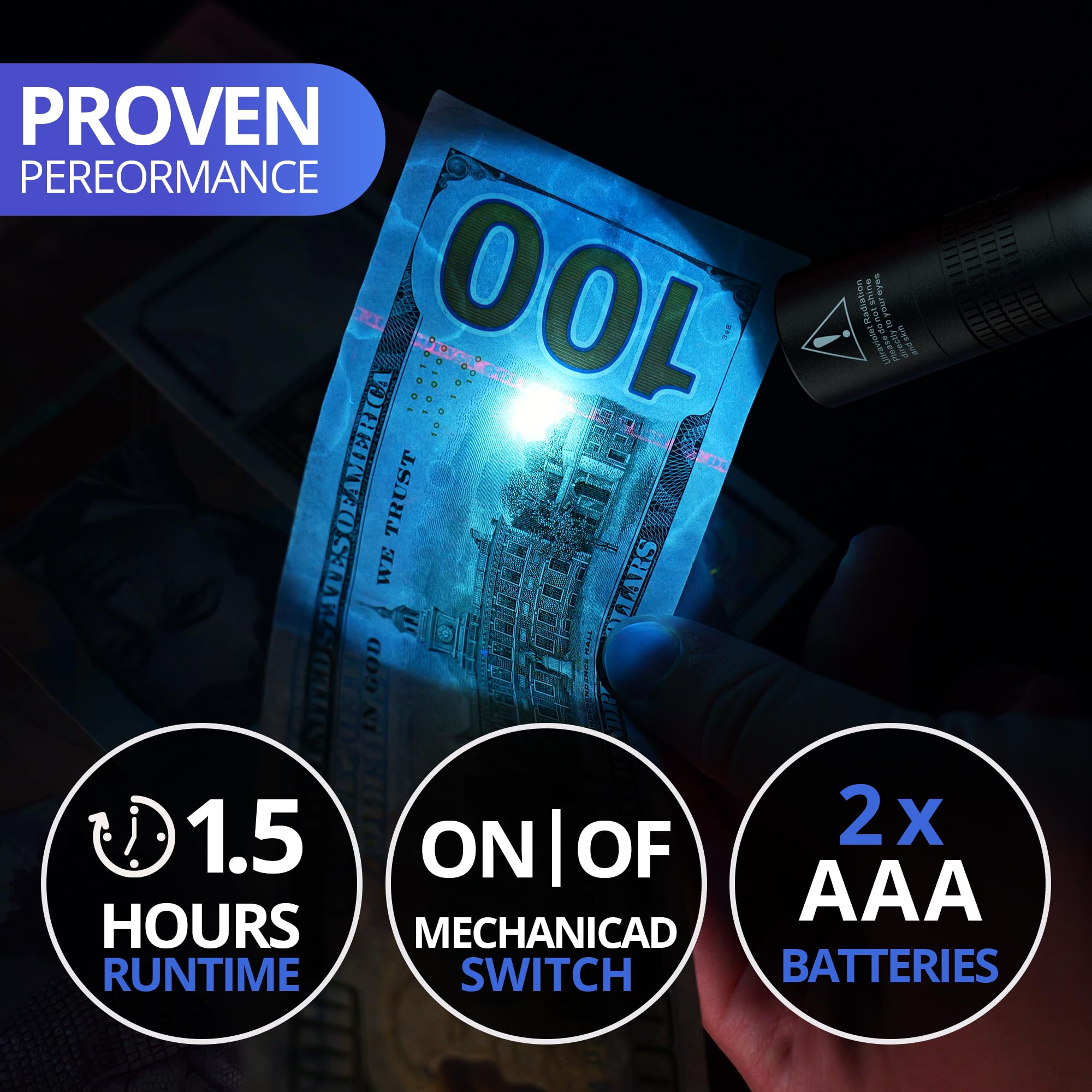 TactEagle 365nm UV LED delivering bright, reliable fluorescence for detection tasks.