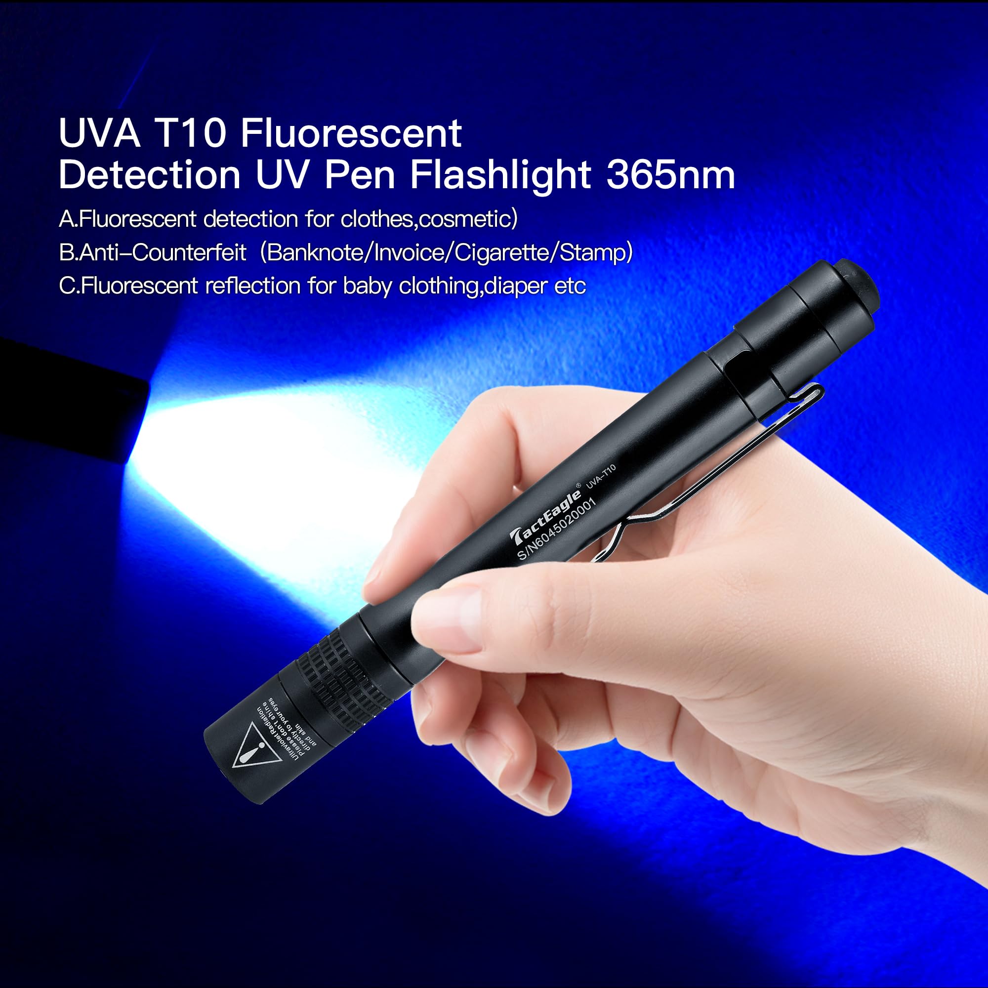TactEagle UV light in action, ideal for gemstone inspection and material checks.