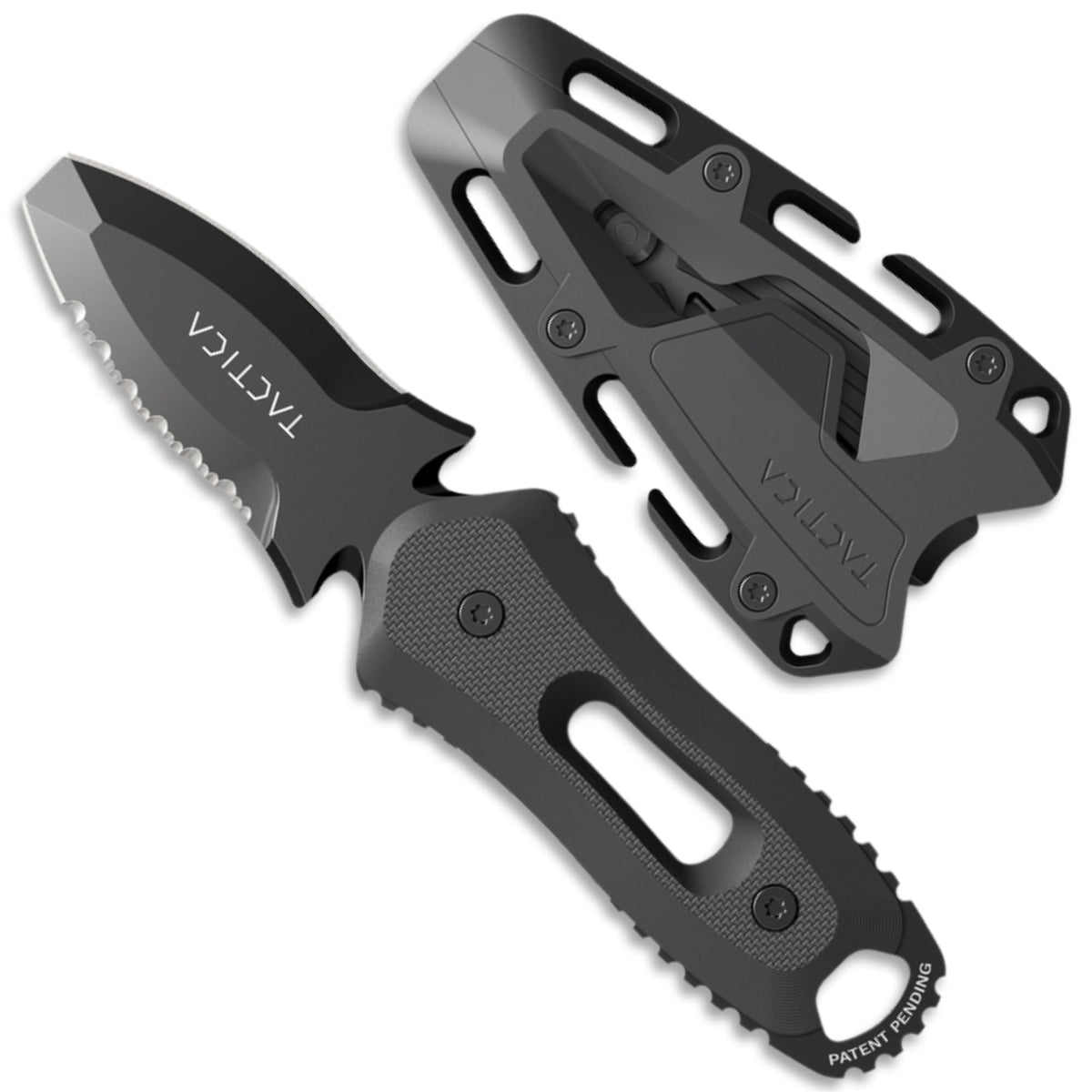 TACTICA K.220 fixed blade with 2.6-inch partial serration for rope cutting.