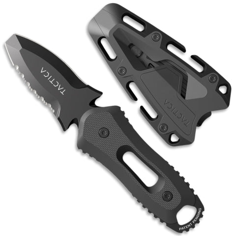 TACTICA K.220 fixed blade with 2.6-inch partial serration for rope cutting.