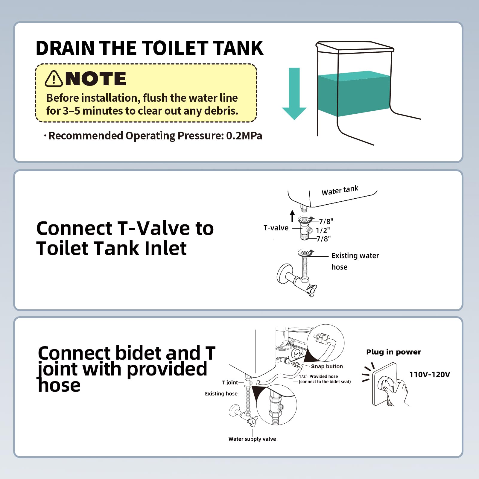 Tadashi bidet eco and silent modes for quiet, efficient use