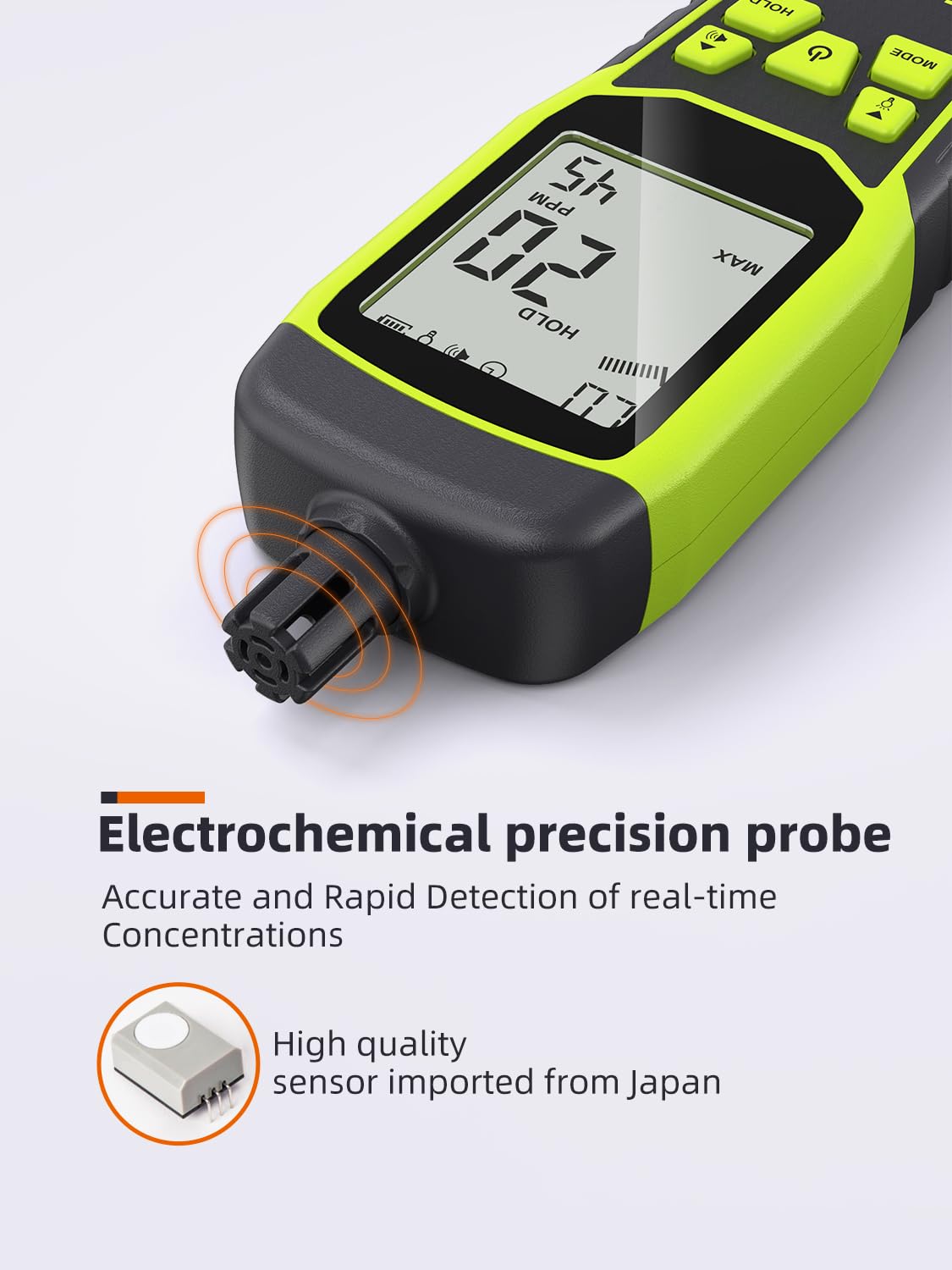 Tadeto detector backlit screen showing real-time CO levels for quick checks