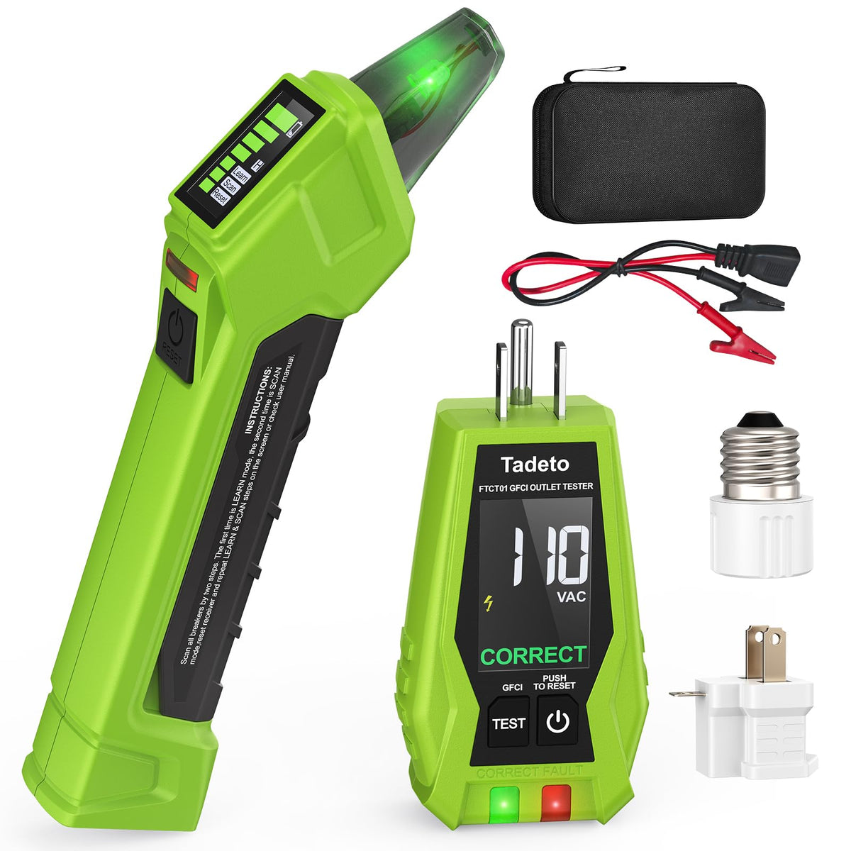 Tadeto circuit-breaker finder with outlet tester showing real-time readings