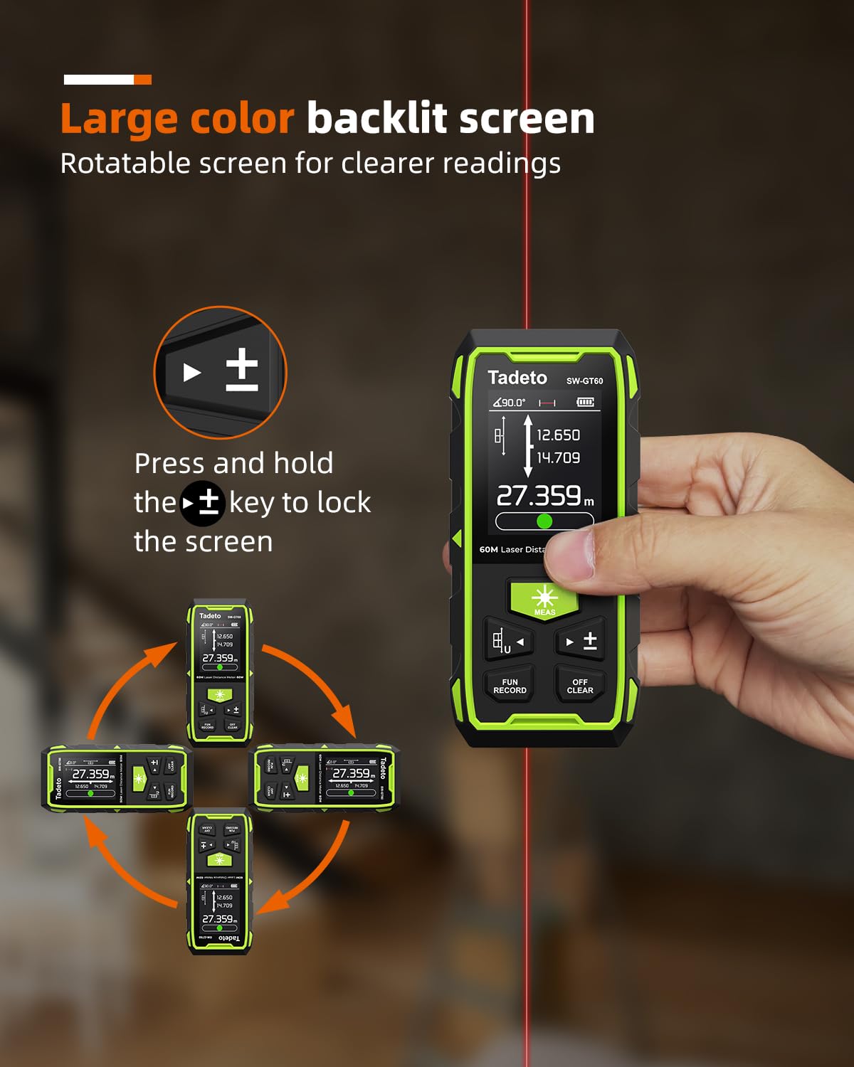 Tadeto dual laser measuring tool rechargeable battery supports long sessions