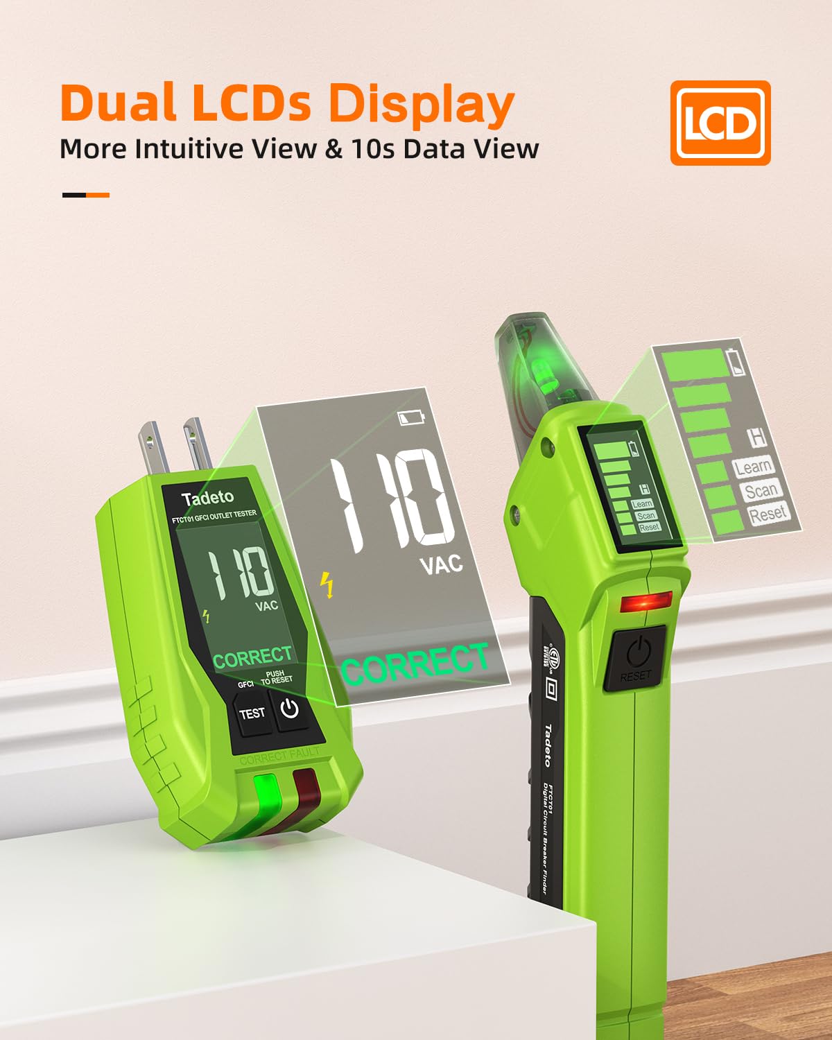 Tadeto GFCI detection display highlights voltage anomalies at a glance