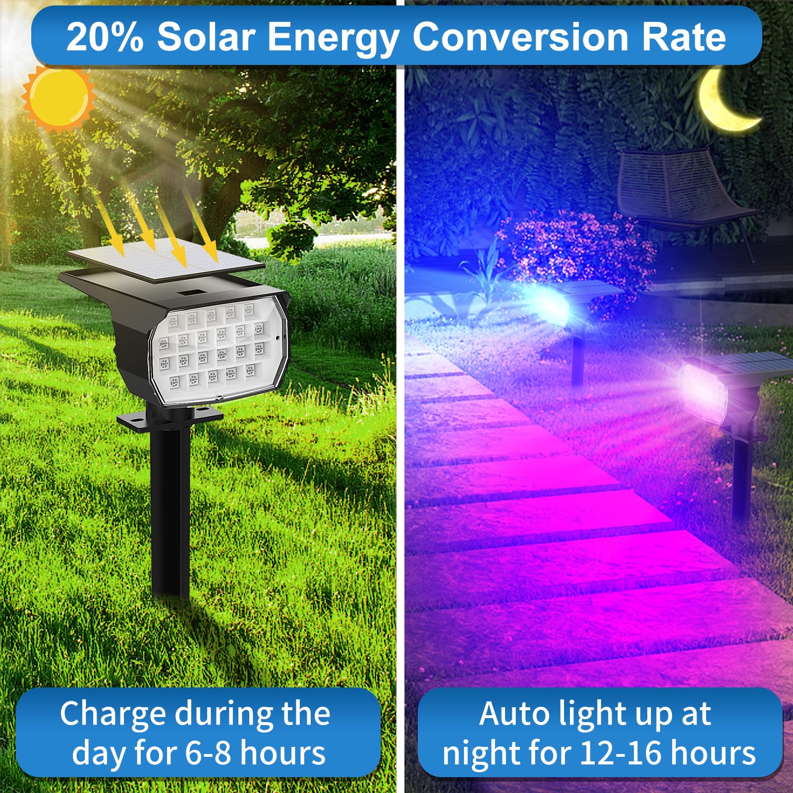 Tadyreal solar color-changing spot light brightens walkway with vivid color options
