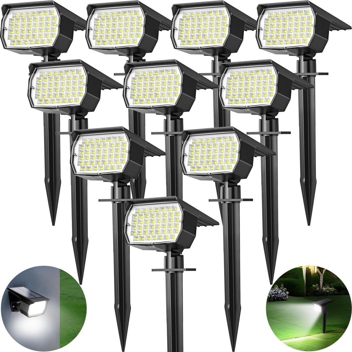 Tadyreal solar spot lights with 46 LEDs deliver bright outdoor illumination.