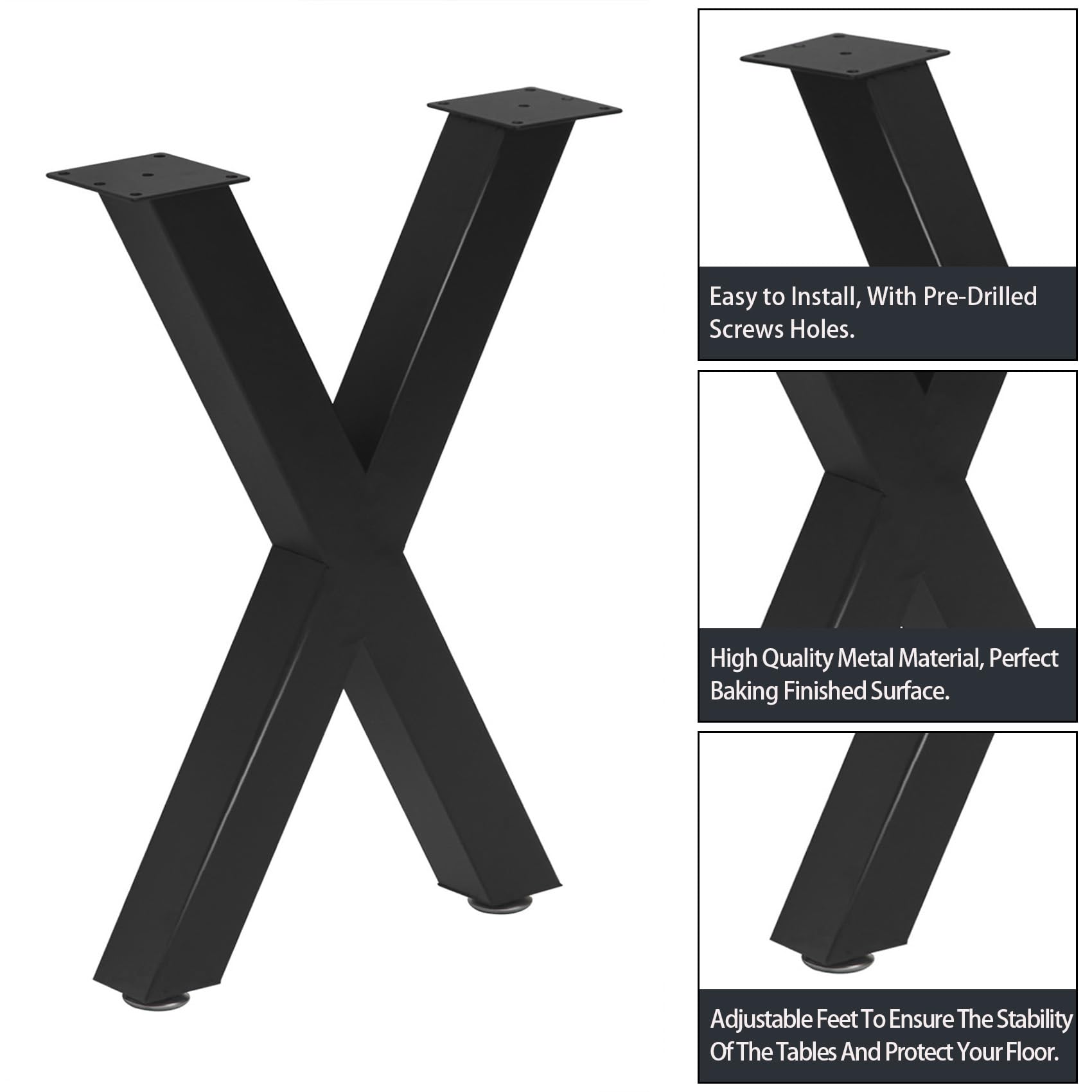 Taelakeni X-shape metal leg, black finish, provides solid center support.
