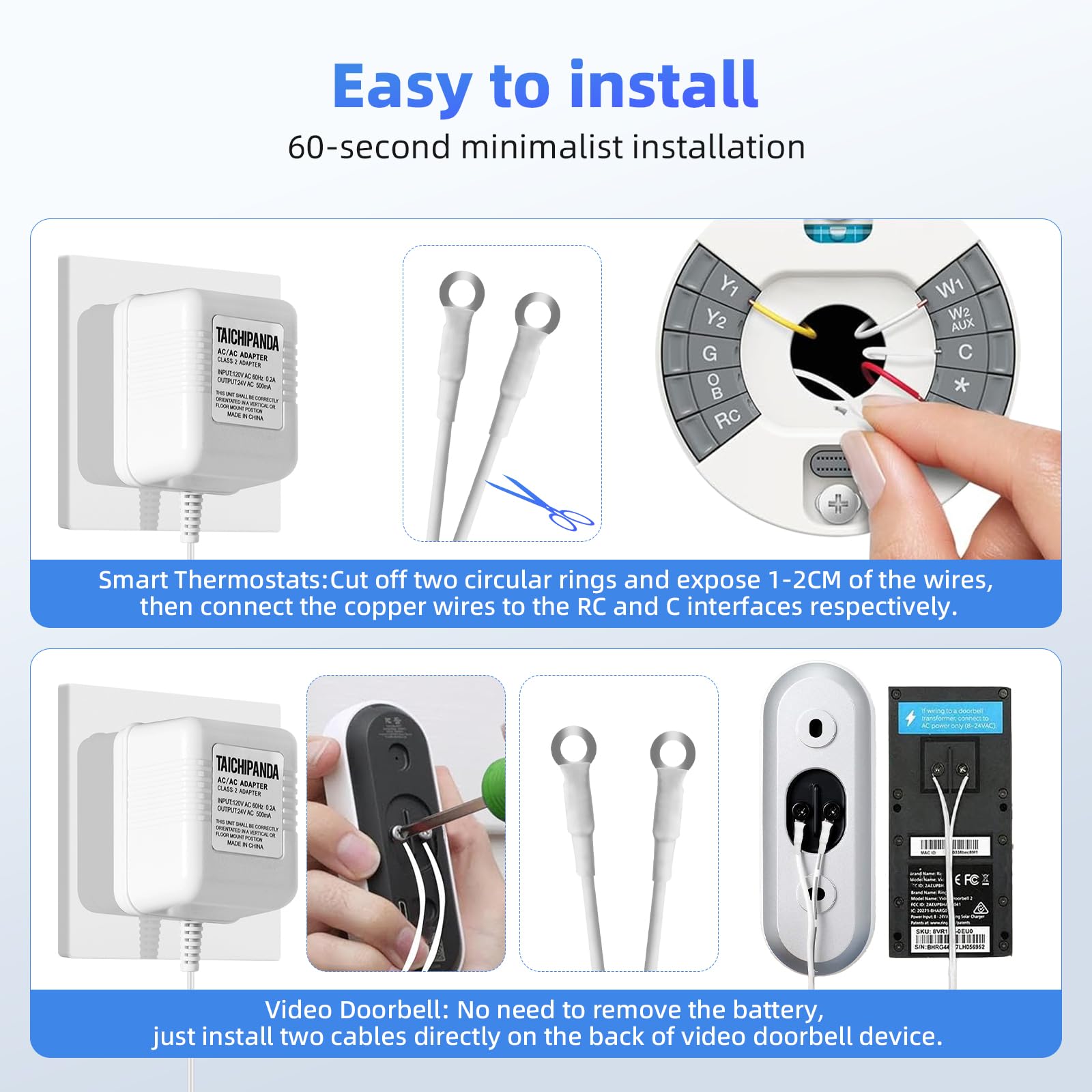TAICHIPANDA 18ft cable extending from outlet to distant doorbell location