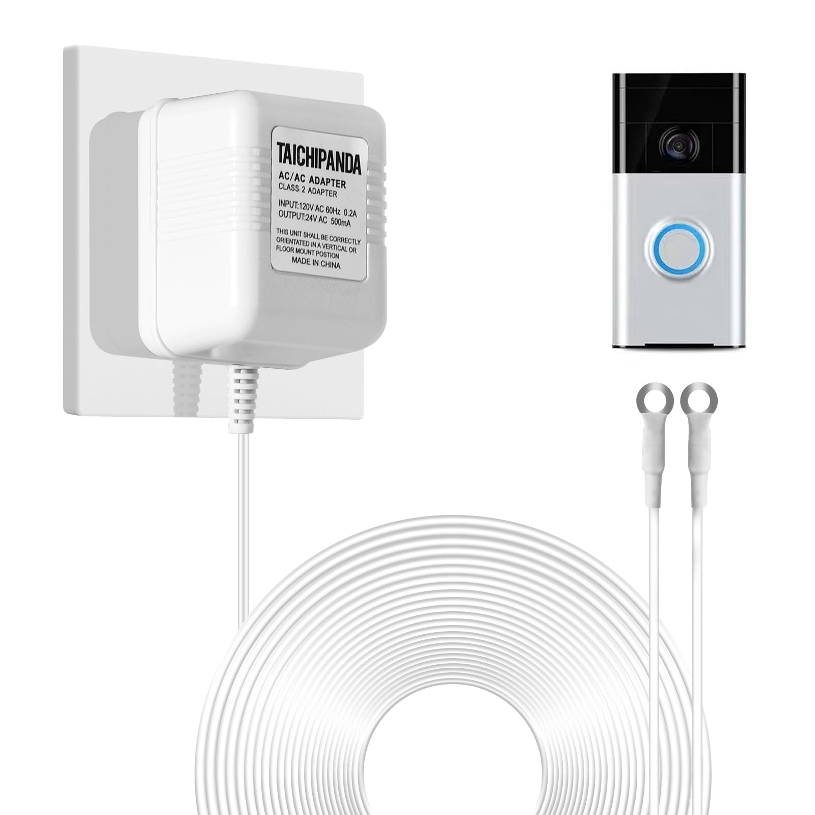 TAICHIPANDA 24V doorbell transformer front view powering Ring and Nest