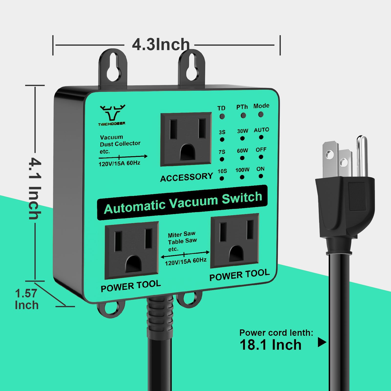 TAICHODEER cyan shop-vac trigger highlights automatic power control.