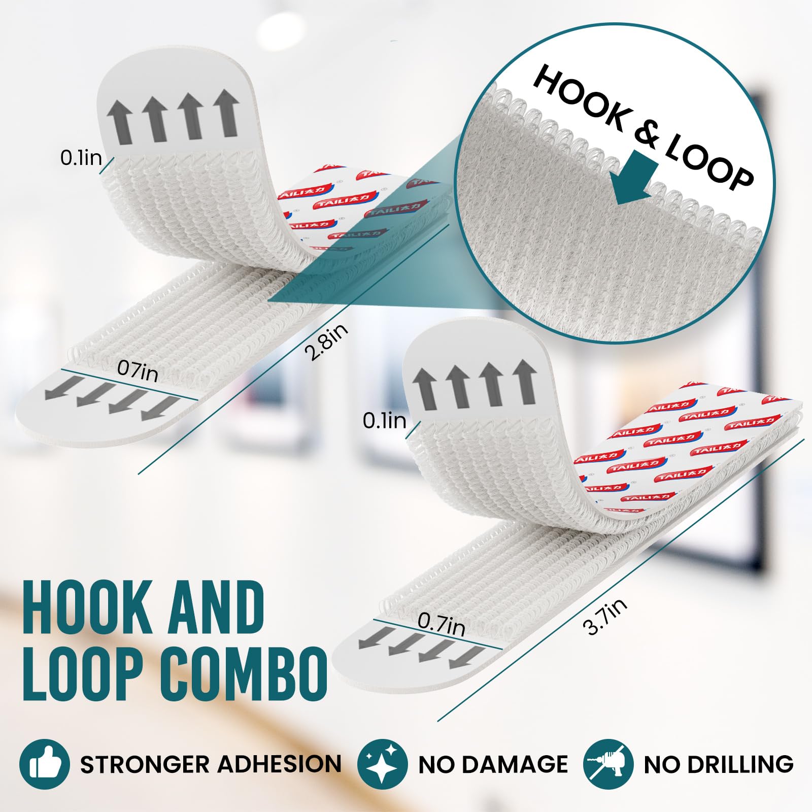 TAILI strong adhesive holds up to 11.9 lb for sturdy displays.